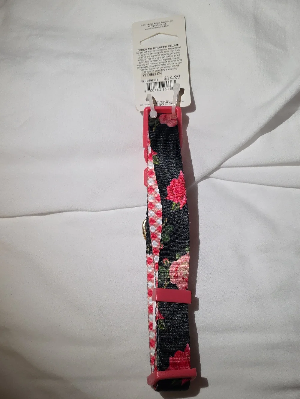 Good2Go Black W Pink Flower Adjustable Dog Collar w Metal D-Ring Size Medium